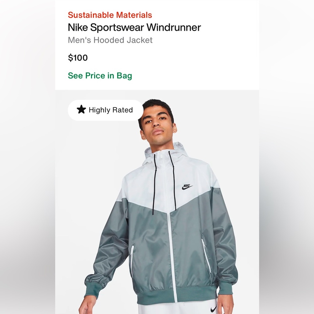 Men’s Large Nike Sportswear Windrunner Hooded Jacket Windbreaker Like New- White